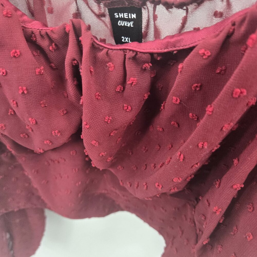 Shein Curve Cropped Burgundy Swiss Dots Blouse 2xl - Picture 8 of 14
